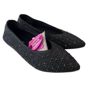 Skechers NEW Size 7 Cleo Point-Gleam N Glow Ballet Flat Black Womens NWT
